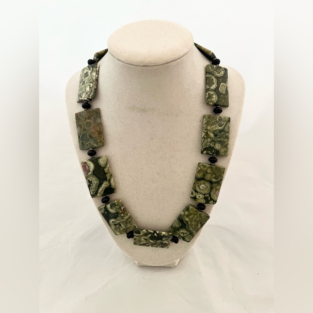 Green Agate and Black Stone Necklace